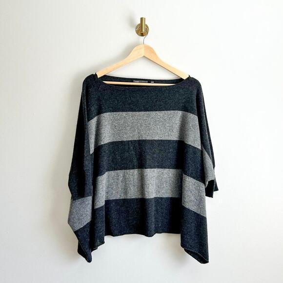 Vince Cashmere Striped Dolman Sleeve Boat Neck Sweater Gray M - Picture 1 of 6